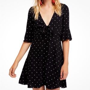 Free People Black Polka Dot Tie-Front a-line Dress size 2